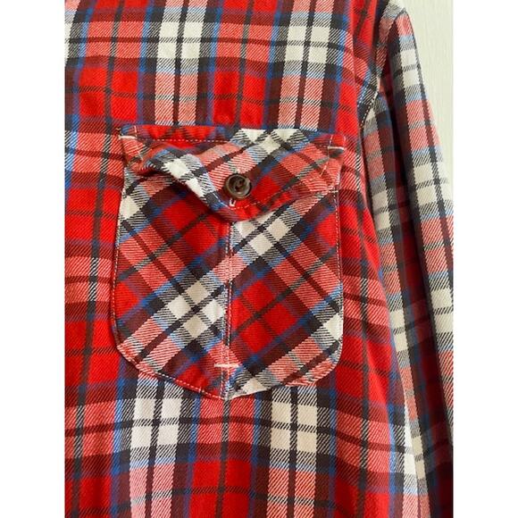 The North Face Men's Size Medium Heavy Cotton Plaid Button-Up Shirt Red & Blue - Picture 2 of 5